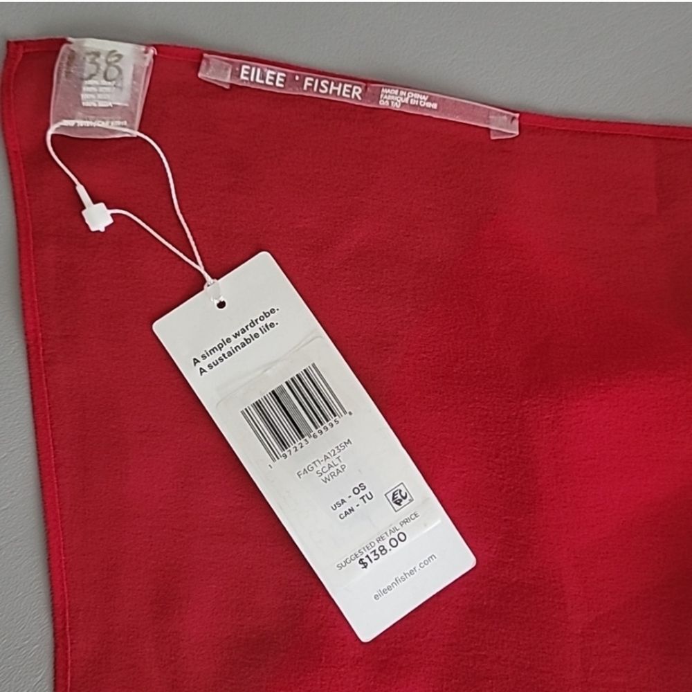 Eileen Fisher Sheer Silk Georgette Wrap In Scarlet One Size - Picture 10 of 11